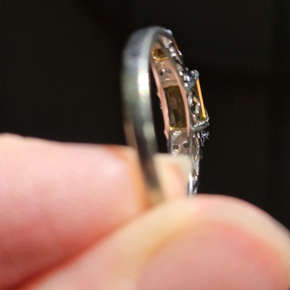 10k white gold Emerald cut citrine & diamond ring sz8 - Picture 7 of 13